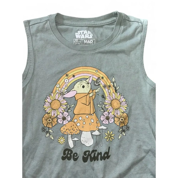 Star Wars Girls Yoda "Be Kind" Tank Top Green Sleeveless Size XL 14/16 - Picture 2 of 6